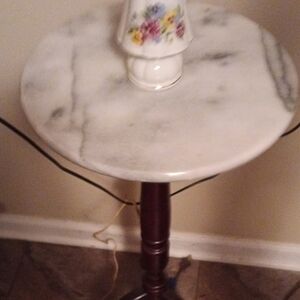 Marble Top Side Table with Floral Lamp